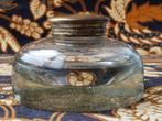 Antieke Engelse inktpot van glas en koper 8,8 cm. uit 1880., Antiek en Kunst, Ophalen of Verzenden