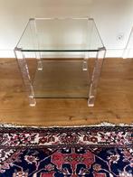 Twee moderne bijzettafels, Minder dan 55 cm, Gebruikt, Vierkant, Glas