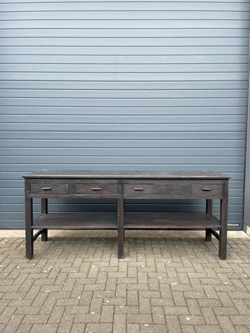 Antieke teakhouten dressoir/sidetable/werkbank. beschikbaar voor biedingen