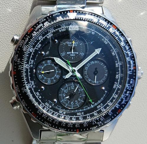 Seiko Flightmaster 7T34 - 6A00 vintage, Sieraden, Tassen en Uiterlijk, Horloges | Heren, Gebruikt, Polshorloge, Seiko, Staal, Staal