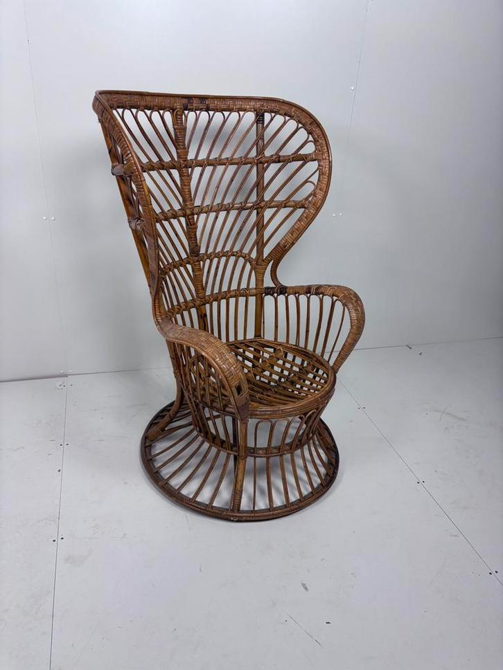 Vintage pauwen stoel rotan bamboe bohemian pauwenstoel, Huis en Inrichting, Stoelen, Gebruikt, Eén, Ophalen