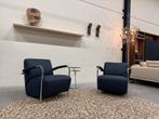2 Nieuw Leolux Scylla Fauteuils Blauw leer Design stoel, Leolux, Nieuw, 75 tot 100 cm, Ophalen of Verzenden