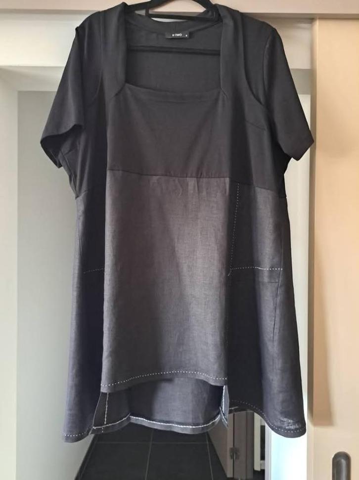 X-Two korte jurk/tuniek, linnen, mt 50 / 52, Kleding | Dames, Grote Maten, Zo goed als nieuw, Jurk, Zwart, Ophalen of Verzenden