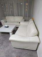 Witte lederen 2X 3 zit Bankstel- comfortabel en stijlvol!, Huis en Inrichting, Banken | Bankstellen, Gebruikt, Driepersoons, Ophalen of Verzenden