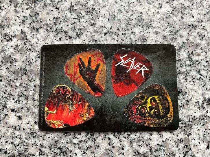 4 uitneembare plectrums van Slayer, Verzamelen, Muziek, Artiesten en Beroemdheden, Foto of Kaart, Ophalen of Verzenden