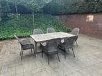 Uitschuifbare hardhouten tuintafel + 6 tuinstoelen, Ophalen, Gebruikt, 100 tot 150 cm, Teakhout