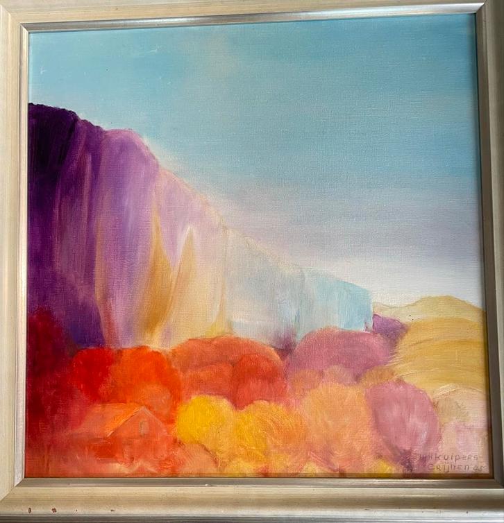 Kleurrijk Landschap Schilderij gesigneerd., Antiek en Kunst, Kunst | Schilderijen | Klassiek, Ophalen of Verzenden