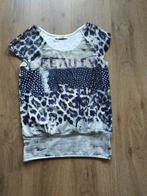 z.g.a.n. bedrukt shirt met steentjes merk Yissy in maat S, Verzenden, Beige, Zo goed als nieuw, Korte mouw