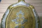 Vintage brocant Florentijns dienblad italie goud hout, Ophalen, Zo goed als nieuw, Ovaal, Hout