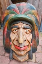 MASSIEF HOUTEN INDIANEN HOOFD 105 CM HOOG  VOOR COUNTRY BAR, Antiek en Kunst, Ophalen