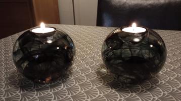 Set/2 Kosta Boda waxinelichthouders Cool Moon, zwart paars beschikbaar voor biedingen