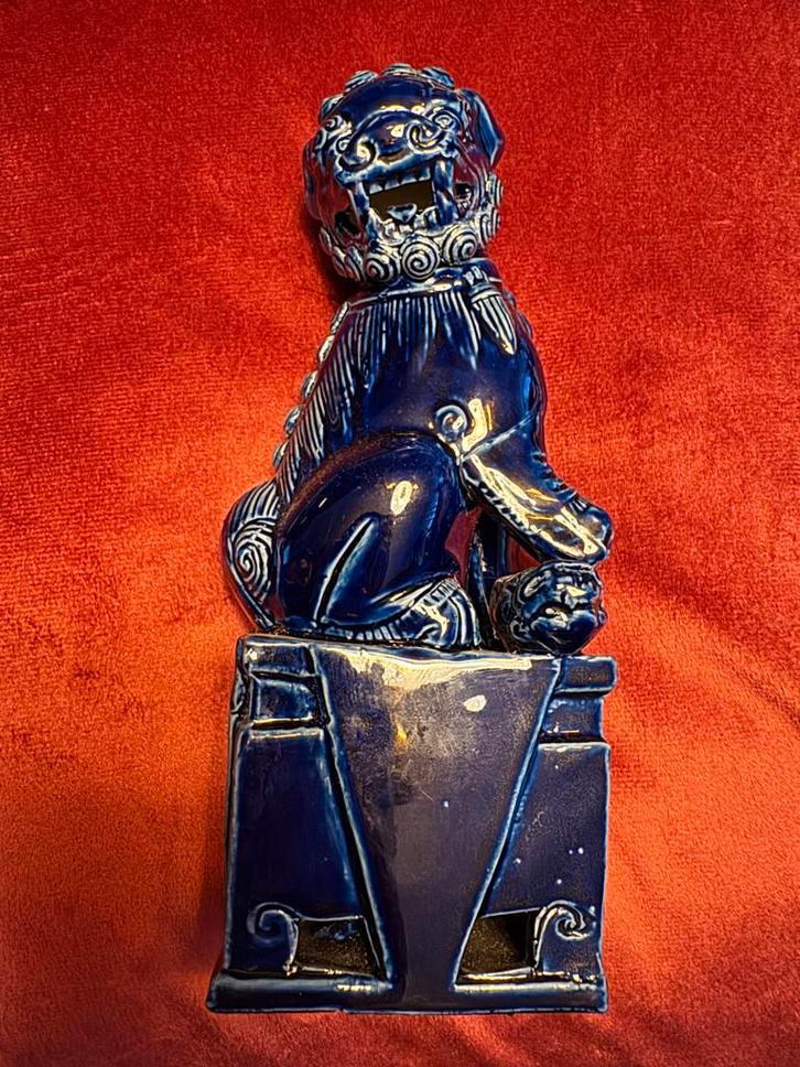 Blauw Geglazuurde Foo Dog / Fu Hond Beeldje, Antiek en Kunst, Kunst | Beelden en Houtsnijwerken, Ophalen of Verzenden