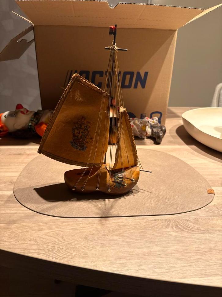 Vintage Houten Klomp Zeilboot lamp, Antiek en Kunst, Curiosa en Brocante, Ophalen of Verzenden