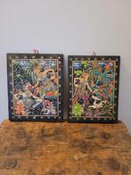 Twee batik schilderijtjes uitgesneden en ingekleurd, Antiek en Kunst, Kunst | Niet-Westerse kunst, Ophalen of Verzenden