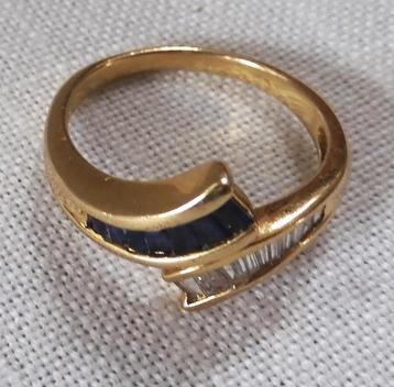 14 kr gouden ring met saffier en diamant beschikbaar voor biedingen