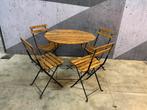 Houten Bistroset met Metalen Onderstel, Tuin en Terras, Ophalen, 4 zitplaatsen, Gebruikt, Eettafel