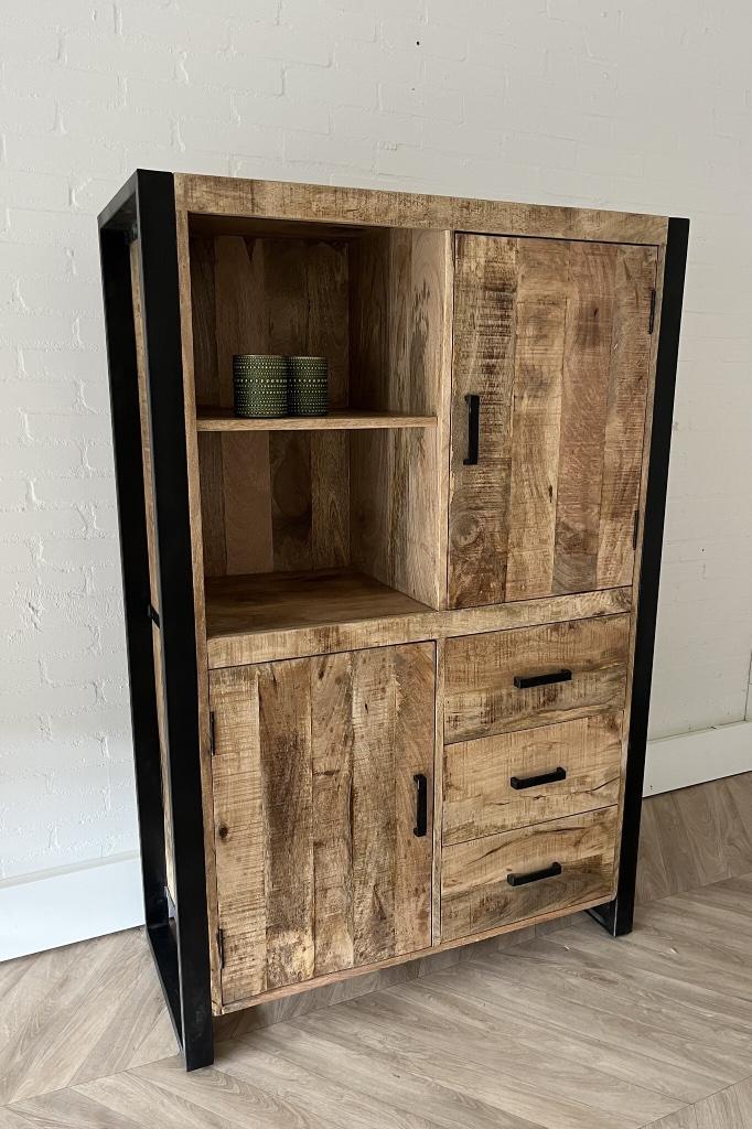 Magazijn Leegverkoop Kast Britt open vak mangohout metaal zw, Huis en Inrichting, Woonaccessoires | Overige, Nieuw, Ophalen of Verzenden