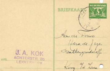 J.A. Kok, Lekkerkerk - 01.1942 - briefkaart beschikbaar voor biedingen