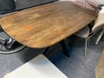 Deens ovale tafel, massief hout, stalen poot 160x90, Ophalen, Eikenhout, 50 tot 100 cm, Zo goed als nieuw