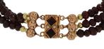 3-strengs antieke granaten armband 14k gouden slot fraai, Goud, Met edelsteen, Armband, Ophalen of Verzenden