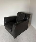 Zwart leren fauteuil, Ophalen, Gebruikt, 75 tot 100 cm, Leer