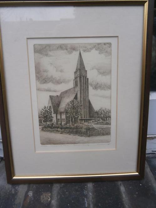 ROZENBURG, Mooie zw/wit ets Immanuelkerk met Certificaat, Antiek en Kunst, Kunst | Etsen en Gravures, Ophalen of Verzenden