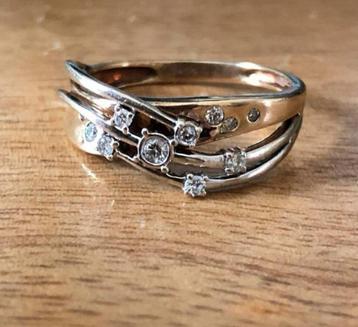 Bicolor Gouden Ring 9K met Diamanten - Maat 17 beschikbaar voor biedingen