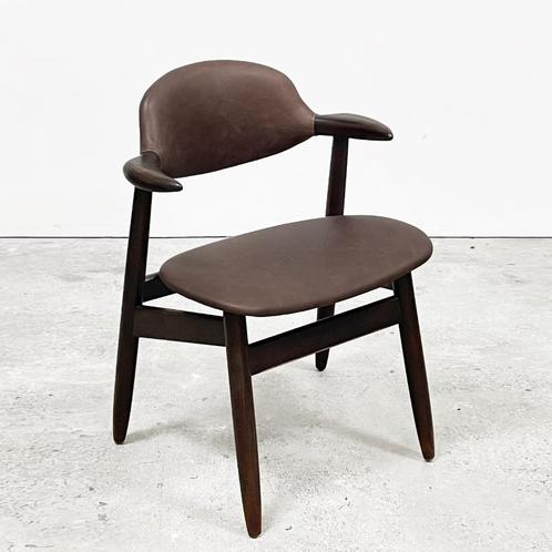 Vintage Tijsseling koehoornstoel, info/prijs in beschrijving, Huis en Inrichting, Stoelen, Gebruikt, Eén, Hout, Leer, Bruin, Ophalen