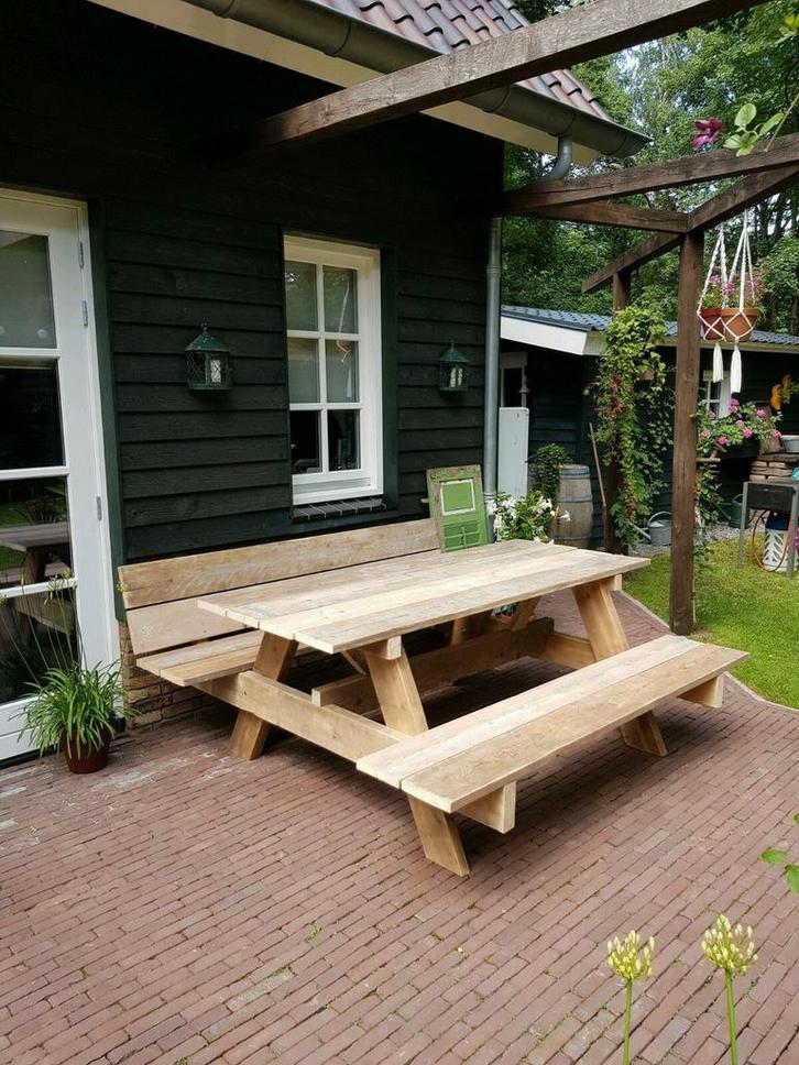 Picknicktafels van gebruikt steigerhout, Tuin en Terras, Picknicktafels, Nieuw, Rechthoekig, Hout, Ophalen