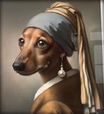 Kunst Poster Dachshund Teckel Meisje met de Parel vermeer, Verzenden, Nieuw, Rechthoekig Staand