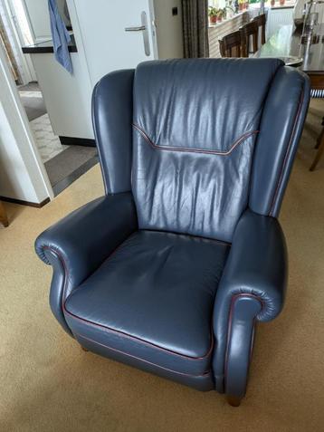 Fauteuil + Bankstel van Blauw buffelleer beschikbaar voor biedingen