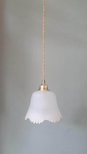 Vintage Florale hanglamp van 'frosted' glas  beschikbaar voor biedingen