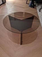 Stijlvolle Salontafel met Glas en Stalen Onderstel, Ophalen, 50 tot 100 cm, Rond, 50 tot 100 cm
