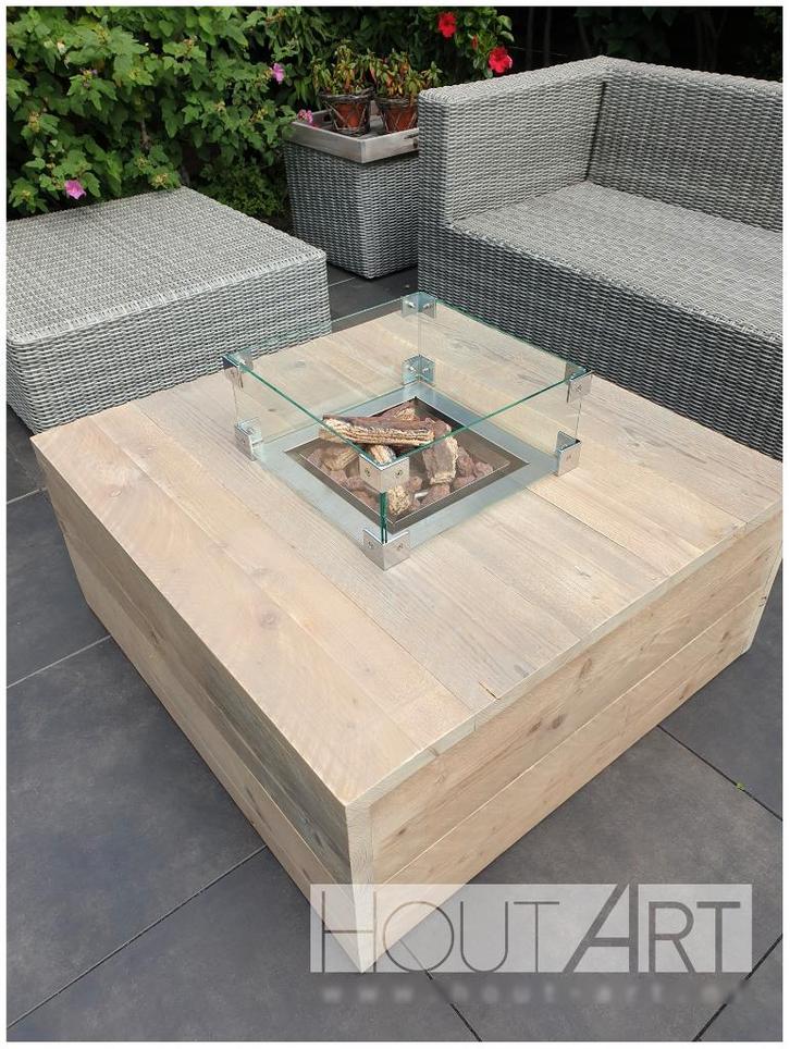 Vuurtafel / salontafel met inbouwbrander vierkant!, Tuin en Terras, Vuurtafels, Nieuw, Ophalen of Verzenden