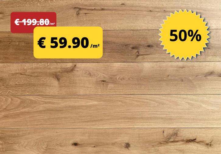 Eiken parket voor € 59.90 /m² incl BTW - 50% KORTING, Doe-het-zelf en Verbouw, Vloerdelen en Plavuizen, Nieuw, Parket, Hout, 150 cm of meer