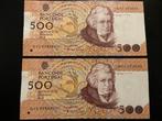 Portugal 2 x 500 Escudos biljetten UNC opeenvolgende nummers, Ophalen of Verzenden, Overige landen, Setje