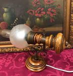 Wandlamp hout antiek olielamp - lampenkap glas - olie lamp, Ophalen of Verzenden