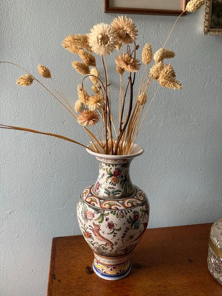 Handgeschilderde Portugese keramieken vaas - 26 cm, Huis en Inrichting, Woonaccessoires | Vazen, Zo goed als nieuw, Overige kleuren