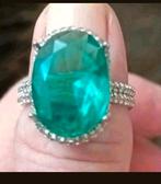 Zilveren ring groene steen maat 20, Verzenden, Nieuw, Zilver, Zilver