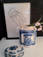 Antiek vintage Chinese voorraadpot theebus Delfts blauw wit, Ophalen of Verzenden