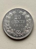 25 cent kwartje 1901 ruim prachtig+, Zilver, 25 cent, Ophalen of Verzenden, Koningin Wilhelmina