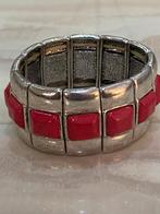 Zilverkleurige Armband met Rode Accenten, Ophalen of Verzenden, Zo goed als nieuw, Rood, Overige materialen