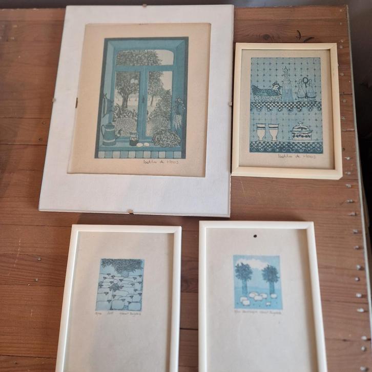 Blauwe zeefdrukjes (Letitia de Haas en Harriet Bridgedale), Huis en Inrichting, Woonaccessoires | Lijsten, Minder dan 50 cm, Minder dan 50 cm