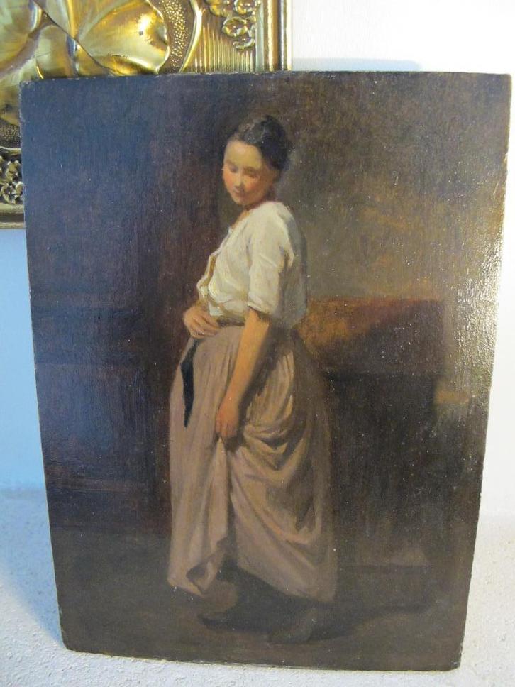 Zwanger meisje +/- 1850/1900, Antiek en Kunst, Kunst | Schilderijen | Klassiek, Ophalen of Verzenden