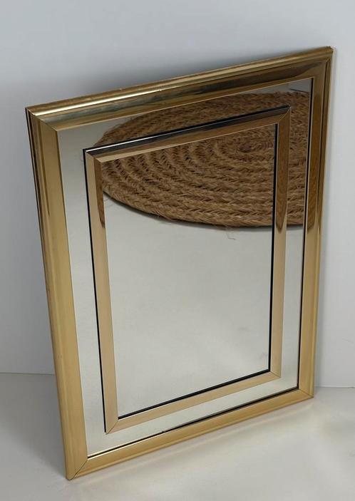 Vintage dubbele messing rand wand spiegel goud, Huis en Inrichting, Woonaccessoires | Spiegels, Zo goed als nieuw, Minder dan 50 cm