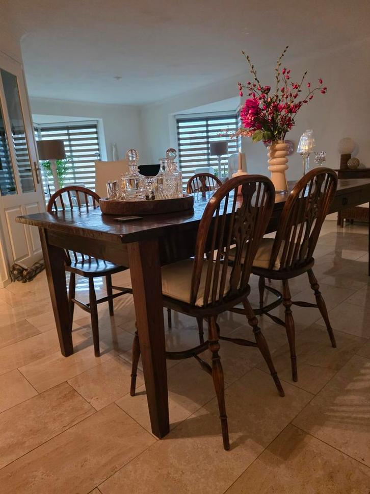 Antieke eethoek: Tafel 2.5m + 6 Engelse stoelen, Huis en Inrichting, Complete eetkamers, Gebruikt, 6 tot 8 stoelen, Ophalen of Verzenden