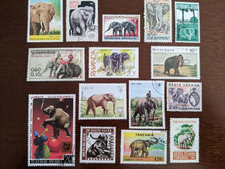 OLIFANTEN; KAVEL 15 verschillenden, Postzegels en Munten, Postzegels | Thematische zegels, Gestempeld, Dier of Natuur, Verzenden
