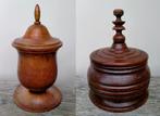 2x Antiek Houten Pot & Deksel / Tabakspot - Zie Omschrijving, Ophalen of Verzenden