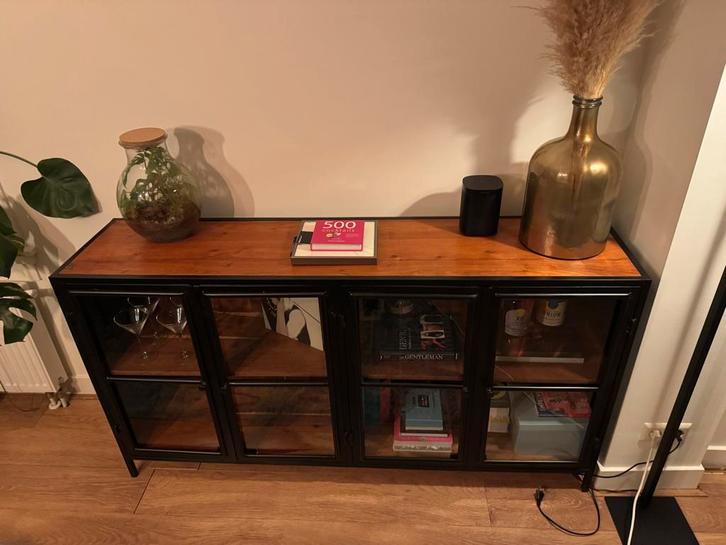 Mooie Dressoir Kast - Acaciahout, Metaal & Glas, Huis en Inrichting, Kasten | Buffetkasten, Zo goed als nieuw, Minder dan 100 cm