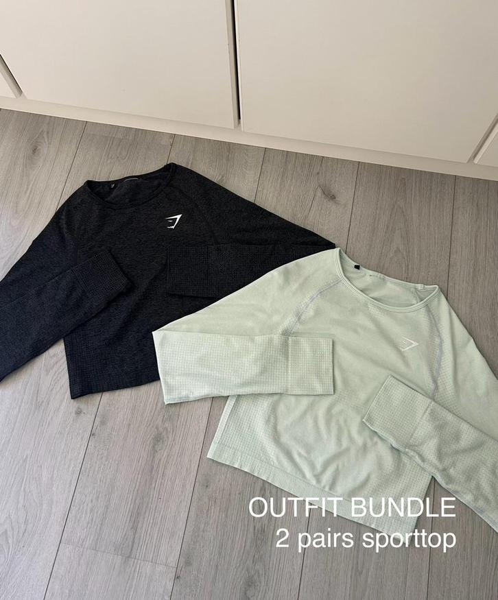 Gymshark: sporttop met lange mouwen (2 stuks) NIEUW, Kleding | Dames, Sportkleding, Nieuw, Maat 38/40 (M), Grijs, Ophalen of Verzenden